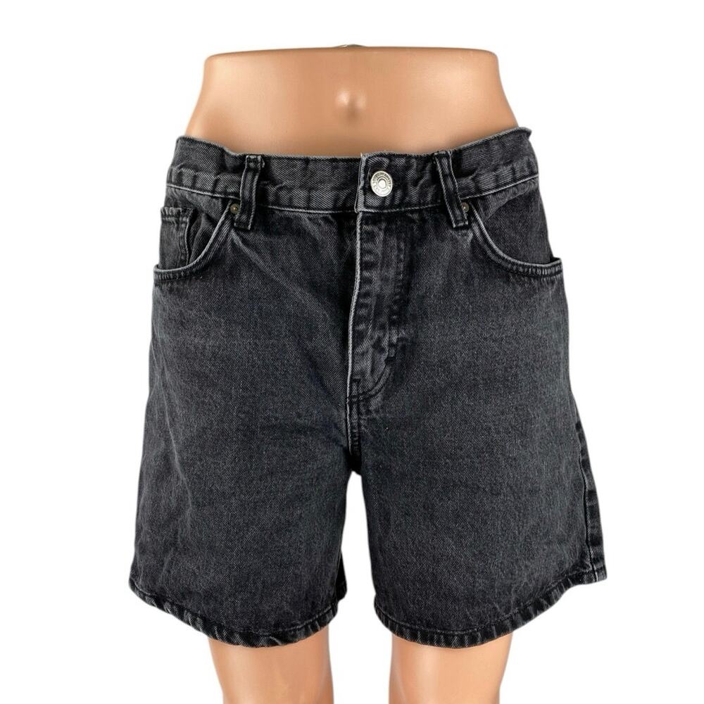 MNG Mango Women's Black High Waisted Straight Leg Denim Bermuda Shorts Size 8
